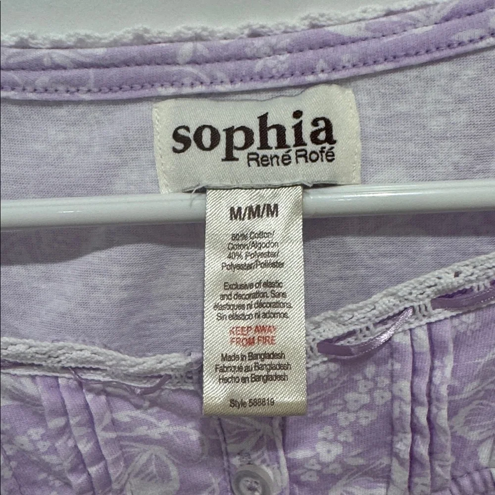 Sophia René Rofé Lavender Floral and Butterfly Short Nightgown Dress Size Medium